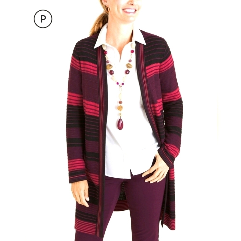 Chicos cotton Blend Striped Open Duster Cardigan 2/L